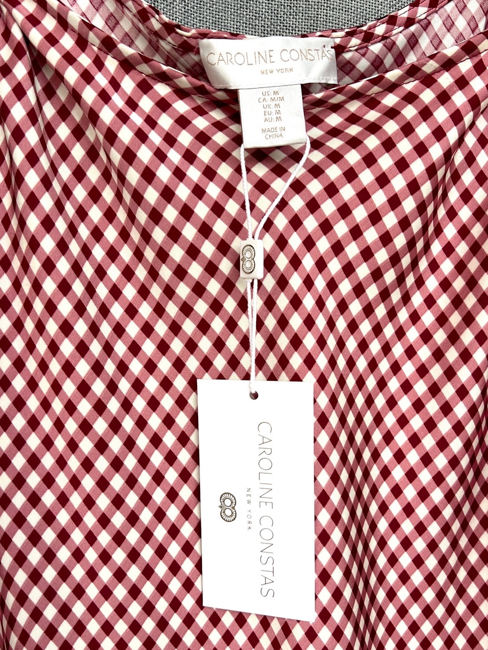 Caroline Constas checkered slip maxi dress white dark red size M - Picture 12 of 16